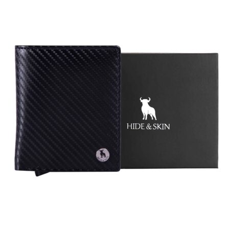 HIDE & SKIN handcrafted 100% Genuine Leather RFID Blocking automatic Pop up detachable wallet for men