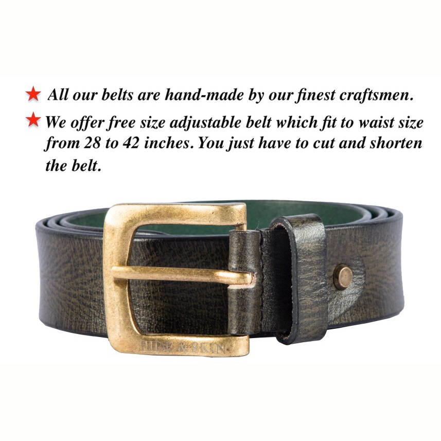 HIDE & SKIN Full Grain Genuine Leather Belt for Men | Belt for men leather  | Formal Belt | Trouser Belt |Adjustable Free size fits 28-40 inches | Gift