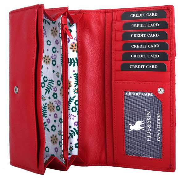 HIDE & SKIN Top Grain Leather Wallet for Women (Valentine Red
