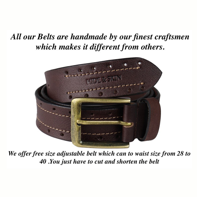 HIDE & SKIN Full Grain Genuine Leather Belt for Men | Belt for men leather  | Formal Belt | Trouser Belt |Adjustable Free size fits 28-40 inches | Gift