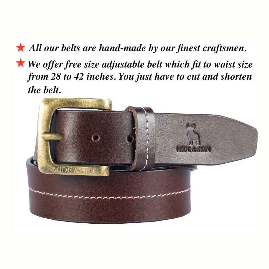 HIDE & SKIN Full Grain Genuine Leather Belt for Men | Belt for men leather  | Formal Belt | Trouser Belt |Adjustable Free size fits 28-40 inches | Gift