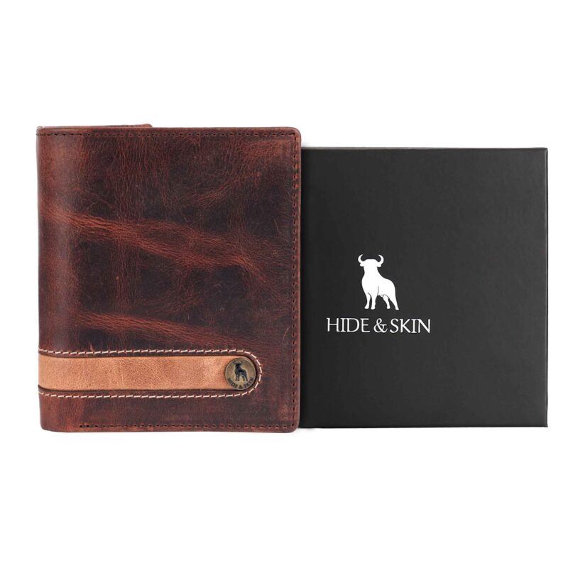 HIDE & SKIN handcrafted 100% Genuine Leather RFID Blocking automatic Pop up detachable wallet for men