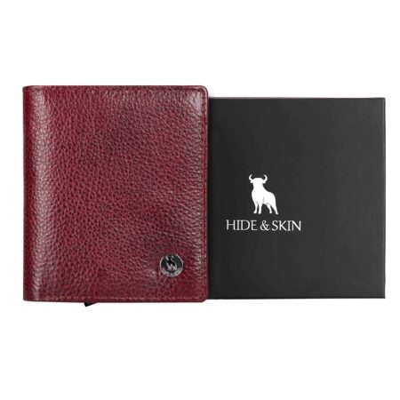 HIDE & SKIN handcrafted 100% Genuine Leather RFID Blocking automatic Pop up detachable wallet for men