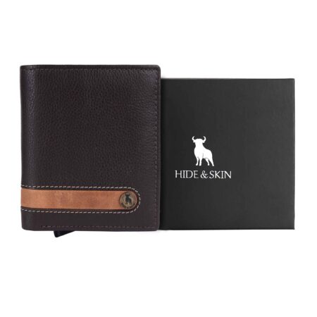 HIDE & SKIN handcrafted 100% Genuine Leather RFID Blocking automatic Pop up detachable wallet for men