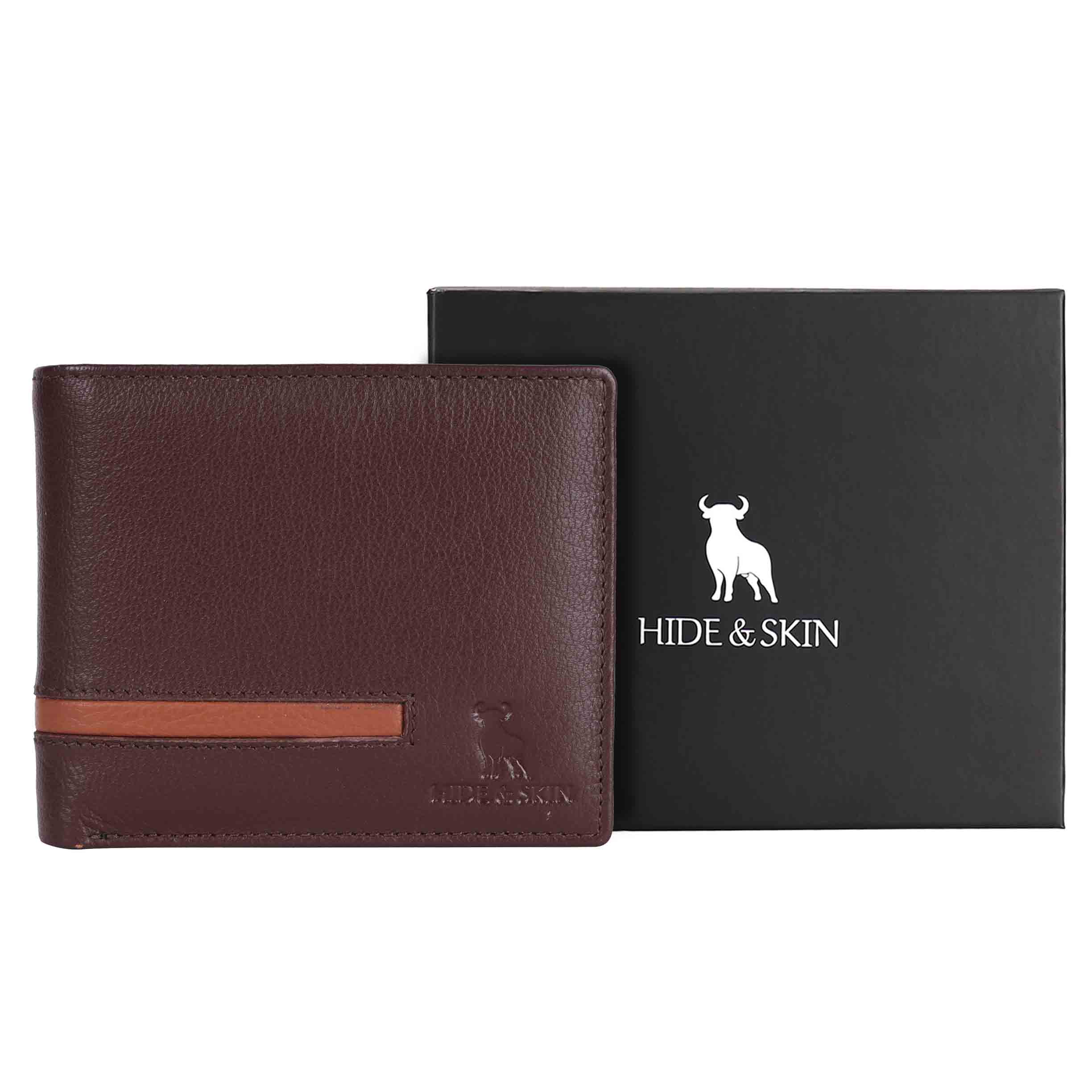 HIDE & SKIN handcrafted 100% Full Top Grain Genuine Leather RFID Blocking wallet for men