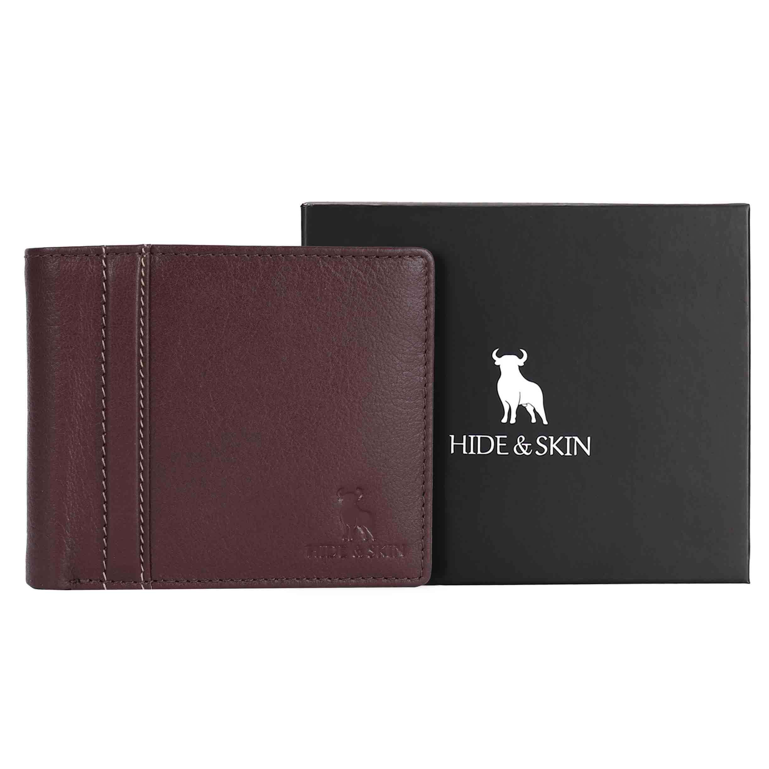 HIDE & SKIN handcrafted 100% Full Top Grain Genuine Leather RFID Blocking wallet for men