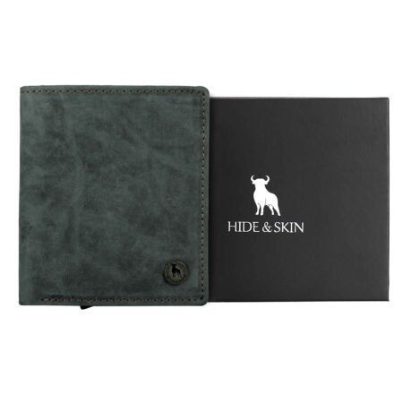 HIDE & SKIN handcrafted 100% Genuine Leather RFID Blocking automatic Pop up detachable wallet for men