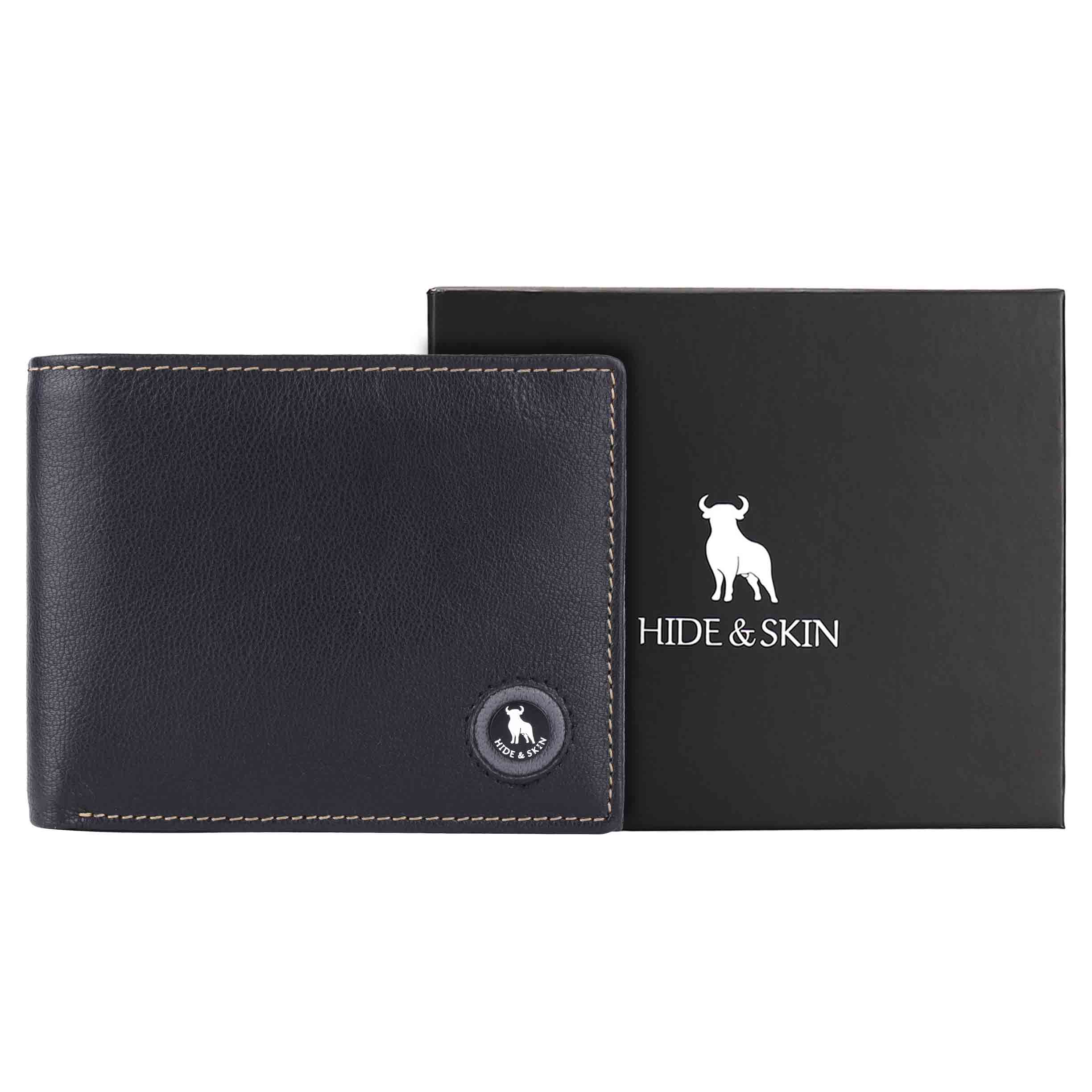 HIDE & SKIN handcrafted 100% Full Top Grain Genuine Leather RFID Blocking wallet for men