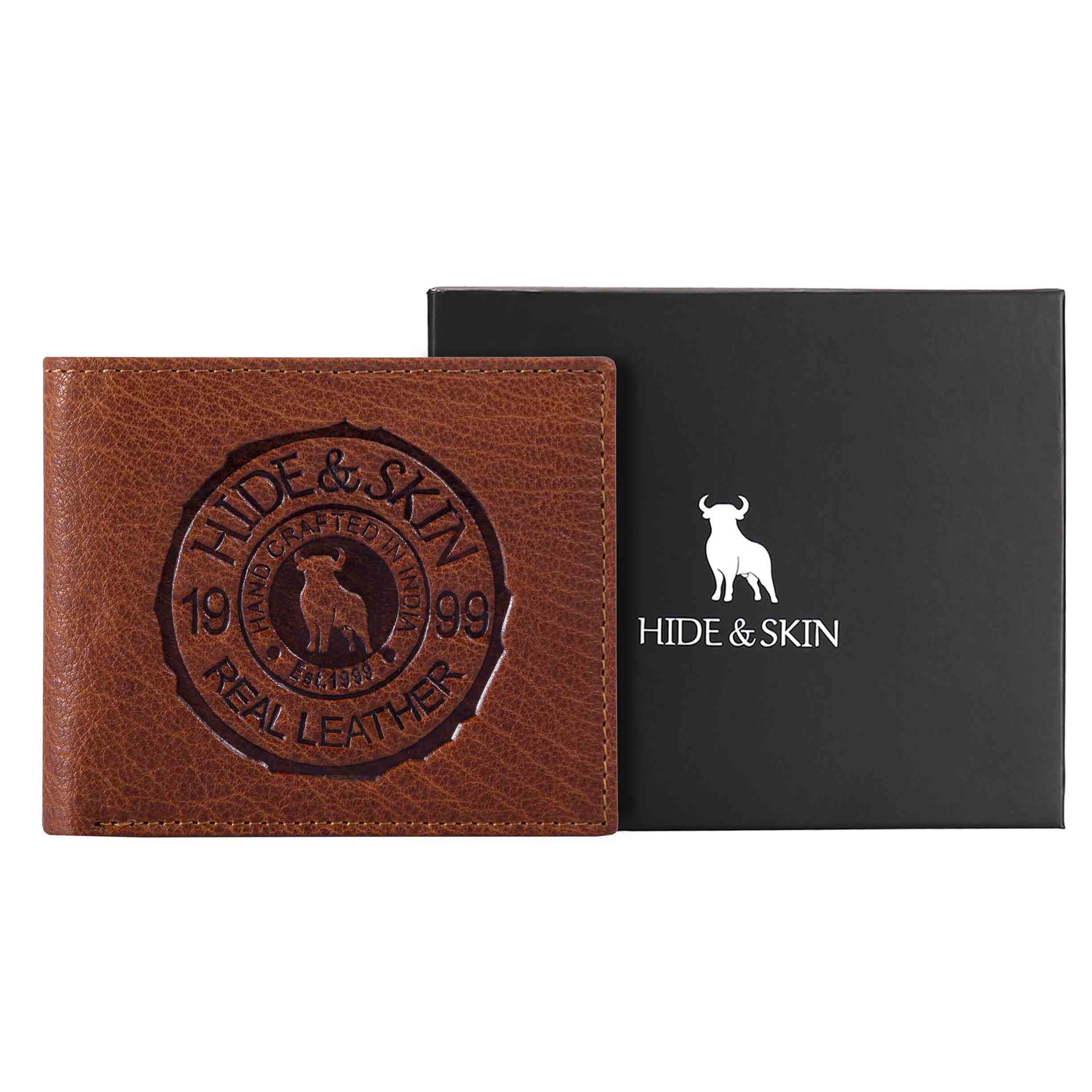 HIDE & SKIN handcrafted 100% Full Top Grain Genuine Leather RFID Blocking wallet for men