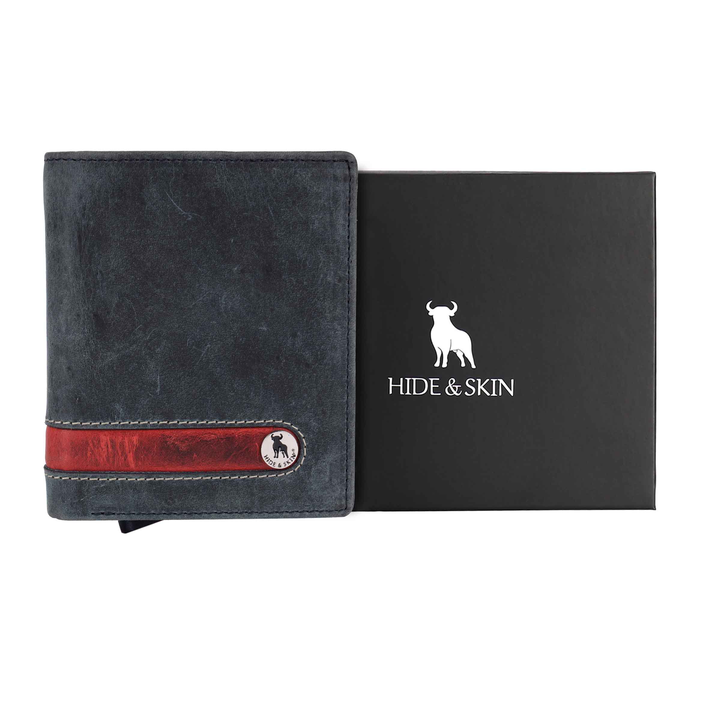 HIDE & SKIN handcrafted 100% Genuine Leather RFID Blocking automatic Pop up detachable wallet for men