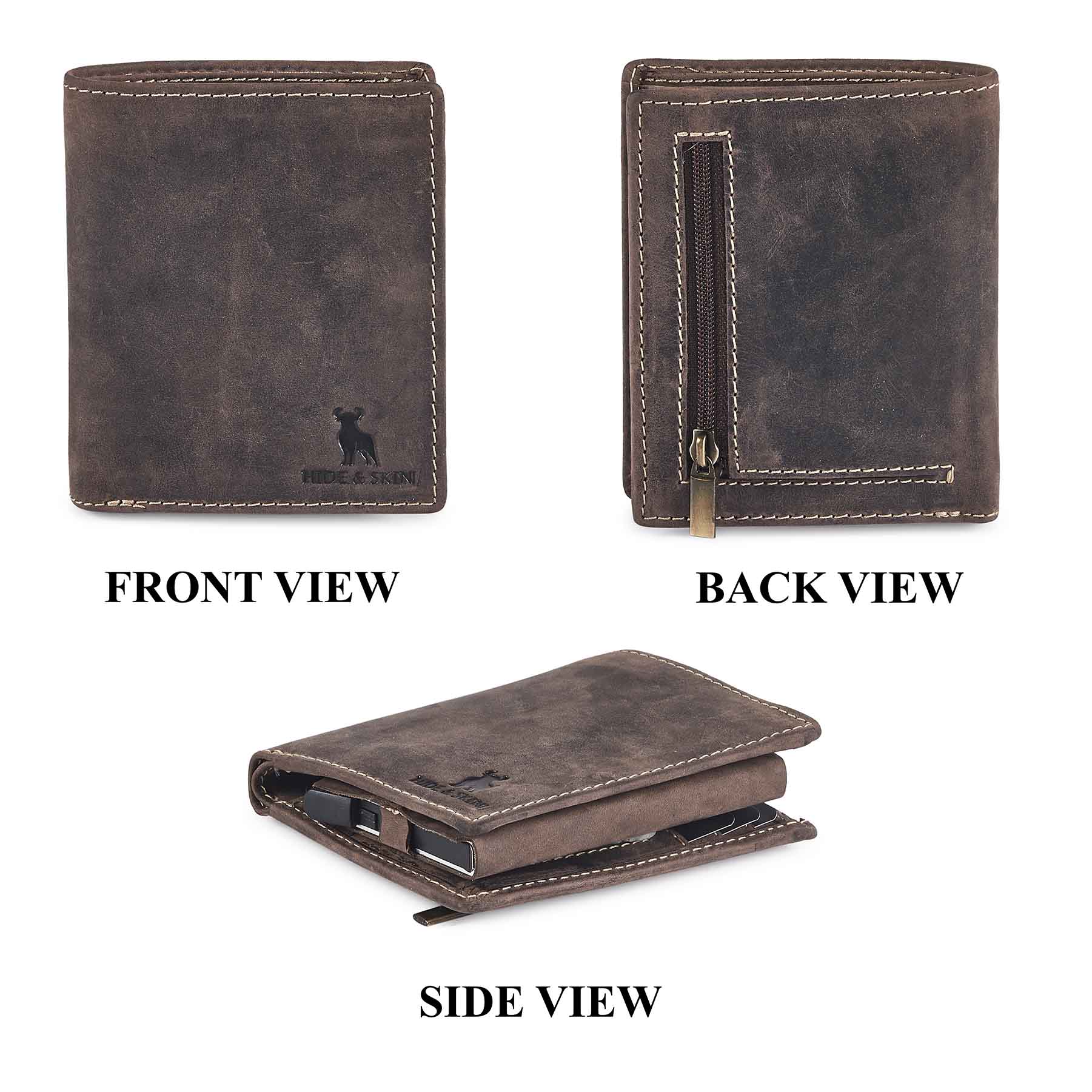 HIDE & SKIN Men's Leather Card Holder; Black Formal Belt; and Keychain  Combo Box GIFT BOX - Hide and Skin