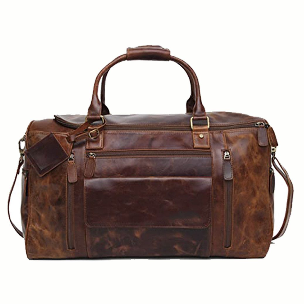 HIDE & SKIN Men’s 100% Full Grain leather Travel Bag | Weekender Bag | Duffel Bag | Gym Bag | Handcrafted with love In India